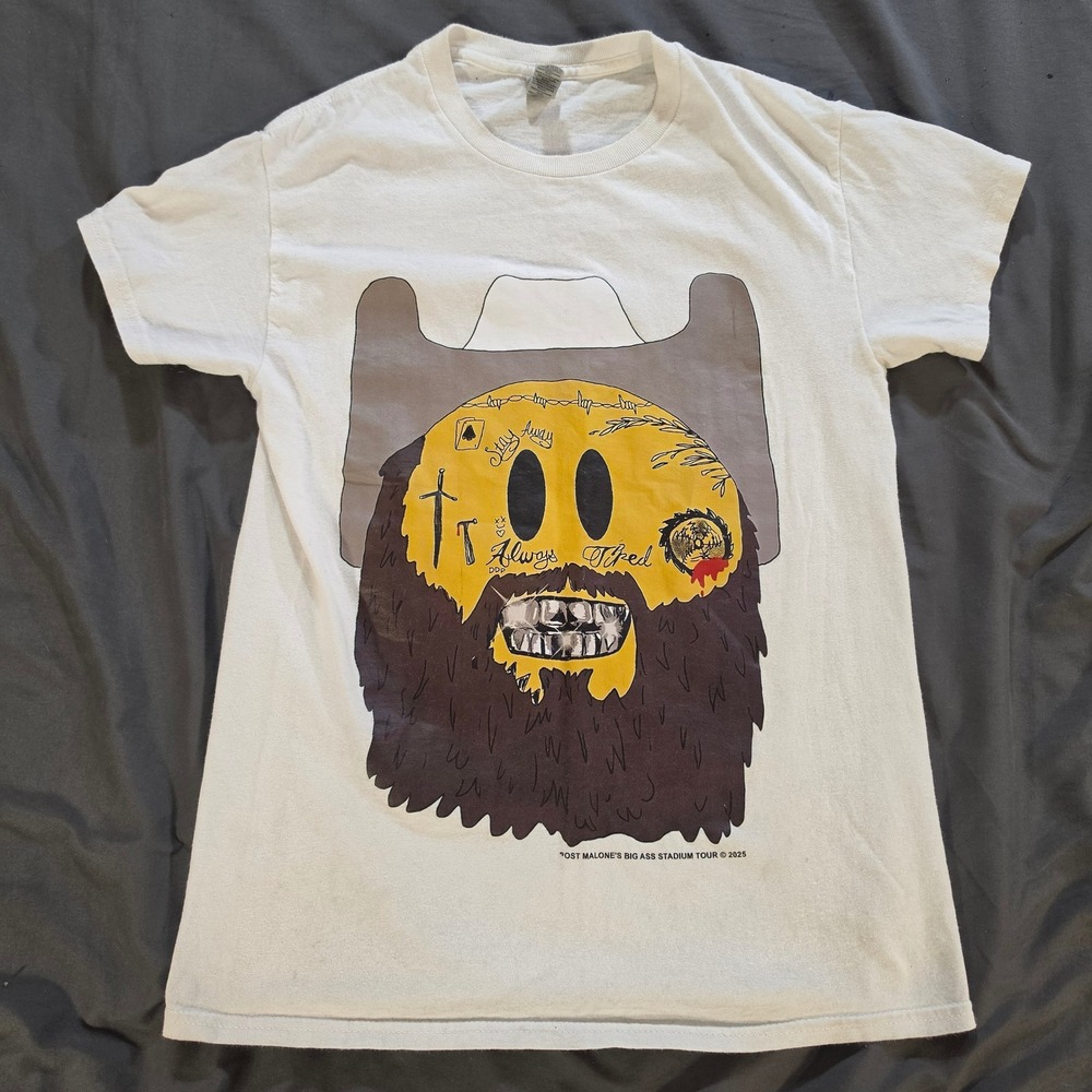 Post Malone Big Ass Stadium Tour 2025 White Graphic T-Shirt Mens Small Gildan